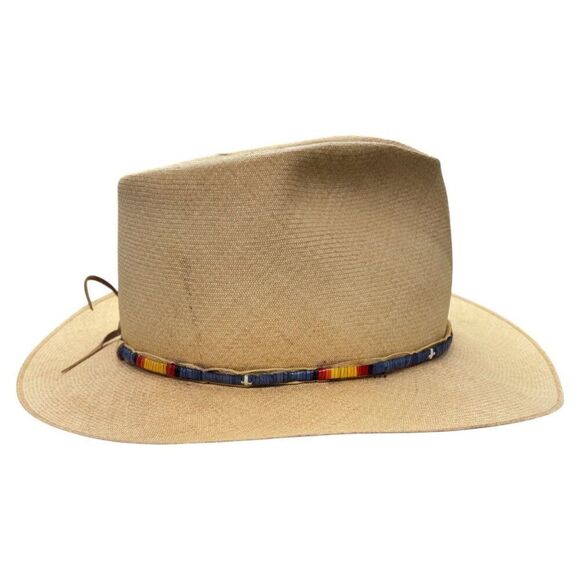 MONTECRISTI Hat Works Hand Made Panama Hat 6 7/8 Porcupine Quill Band Cowboy 55 - Picture 3 of 12
